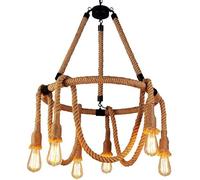 Simple 6-8-Lights Hemp Rope Hanging Ceiling Light V-Intage Iron Metal Lights Chandelier Fixture Rustic Art Decor/6 Lights