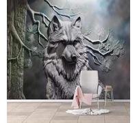 Simple Abstract Relief Three Dimensional Forest Wolf 3D Wallpaper Luxury Silk Study Dining Feature Sofa Grey Bedroom Living Room Tv Decorative Wall-150cm×105cm