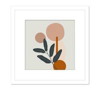 Simple Abstract Warm Earth Tone Plant Leaves Leaf Sunrise Sunset Modern Boho Bohemian Square Wooden Framed Wall Art Print Picture 8X8 Inch Artery8 White One Size