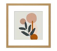 Simple Abstract Warm Earth Tone Plant Leaves Leaf Sunrise Sunset Modern Boho Bohemian Square Wooden Framed Wall Art Print Picture 8X8 Inch Artery8 Light Oak One Size