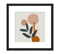 Simple Abstract Warm Earth Tone Plant Leaves Leaf Sunrise Sunset Modern Boho Bohemian Square Wooden Framed Wall Art Print Picture 8X8 Inch Artery8 Black One Size