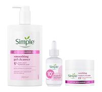 Simple Active Skin Barrier Care Bundle: Smoothing Gel Cleanser, Vitamin B3 + Niacinamide Serum, and Soothing Water Face Cream - Hydrates Dry, Sensitive Skin - Strengthens Skin Barrier for Radiant Glow
