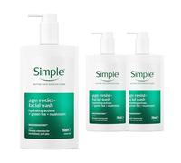 Simple Age Resist+ Facial Cleanser 240ml, 3 Pack - Anti-Wrinkle Gel Face Wash with Green Tea and Vitamin E for Smoother, Youthful-Looking Skin, Gently Cleanses and Refreshes, No Perfume or Colour