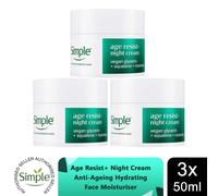 Simple Age Resist+ Night Cream Anti-Ageing Hydrating Face Moisturiser 50ml, 3Pk