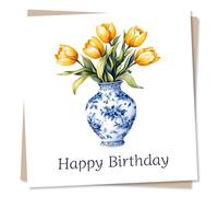 Simple and Beautiful Happy Birthday Card For Friend or Loved One - Tulips, Yellow, Flowers, Nature, Vase - For Women, Woman, Men, Bestie, Relative, Family, Special Someone