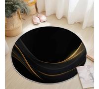 Simple And Elegant Lines Rugs Round 120 cm Living Room Modern Non-Slip Area Rug, Round Machine Washable Floor Carpet, Low Pile Soft Circle Rug for Bedroom Kids Room Decor, Black