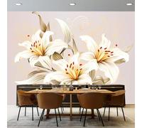 Simple and Elegant Style Lily Pattern Murals, Light Brown Wallpaper for Kids Room Bedroom, 250 x 175 cm(WxH) Home TV Sofa Background Wall Decor - Non-Woven Art Photo Decals (Not Self-Adhesive)