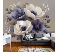 Simple and Realistic Anemone Photo Wallpaper, Wall Mural Non-Woven 250 X 175 Cm Retro and Artistic Style, Gray Brown Wallpaper Decoration for Hallway Home and Office Wall