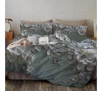 Simple And Romantic Reversible Duvet Cover with Pillow Case Supersoft Fluffy Thermal Warm White Sculpted Flowers Leaves Bedding Set Non-Iron Easycare 200 x 200 cm Double