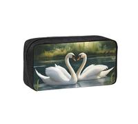 Simple and Spacious Beautiful White Swans on The Lake Print Pen case Zippered Organizer for Pens Markers Small Stationery
