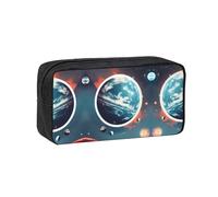 Simple and Spacious Space Planet Earth Print Pen case Zippered Organizer for Pens Markers Small Stationery