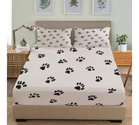 Simple Animal Paw Prints Soft Cozy Brushed Microfibre Fitted Sheet Set Double 54x75 inch 30cm Deep Pocket Grey Fitted Bed Sheet Breathable Hypoallergenic Bedding for Boys Girls Room Decor
