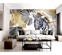 Simple Art Line Watercolour Zebra Graffiti 3D Wallpaper Premium Textured Silk Study Dining Living Room Bedroom Sofa TV Wall Easy Install-300cm×210cm
