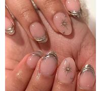 Simple Artificial Nails 3D French Artificial Nails Short Almond Star Manicure for All Occasions User Friendly Build French Manicure Advice