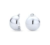 Simple Basic Button Style Half Round Ball Round Dome Clip On Earrings For Women Non Pierced Ears Polished .925 Sterling Silver Alloy Clip