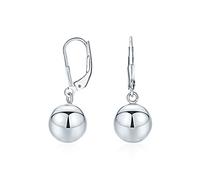 Simple Basic Dangling Lever back Round Bead Ball Drop Earrings For Women .925 Sterling Silver 10MM