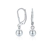 Simple Basic Dangling Lever back Round Bead Ball Drop Earrings For Women .925 Sterling Silver 6MM