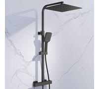 Simple Bathroom Thermostatic Shower Mixer Set with 12" Square Rainfall Shower Head(304 Stainless Steel), 3 Modes Handheld Shower, Anti-Leak Hose, Anti-Scald, Easy Install(Matt Black)