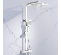 Simple Bathroom Thermostatic Shower Mixer Set with 12" Square Rainfall Shower Head(304 Stainless Steel), 3 Modes Handheld Shower, Anti-Leak Hose, Anti-Scald, Easy Install(Chrome)