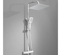 Simple Bathroom Thermostatic Shower System, 12" Square Rainfall Shower Head 304 Stainless Steel, 3-Mode Handheld, Anti-Scald Valve, Leak-Proof Hose, Easy DIY Install, Chrome