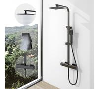 Simple Bathrooms Thermostatic Mixer Shower Set Square Matte Black Twin Head Exposed Valve