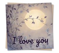 Simple Beautiful Anniversary or Valentine's Card For Loved One - Moonlit Night - I Love You - For Partner, Husband, Wife, Boyfriend, Girlfriend