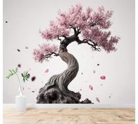 Simple Beautiful Three Dimensional Cherry Blossom Tree With Twisted Trunk Petals Falling 3D Wallpaper Premium Textured Silk Study Dining Living Room Bedroom Sofa TV Wall Easy Install-250cm×170cm