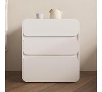 Simple Bedroom Solid Wood Nightstand Modern Leather with 3 Drawers Cream Stylish Floor Standing Storage Cabinet No Assembly Required Bedside Cabinet