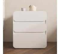 Simple Bedroom Solid Wood Nightstand Modern White Leather Nightstand with 3 Drawers Cream Stylish Bedside Table Floor Standing Storage Cabinet no Assembly Required Bedside Cabinet.(White,40x40x56CM/15