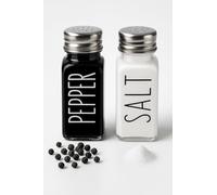 Simple Black and White Salt and Pepper Shaker Set - Durable Glass with Stainless Steel Lids - Modern Kitchen and Dining Table Accessory - Easy Refill Design - Ideal for Home or Gift Use