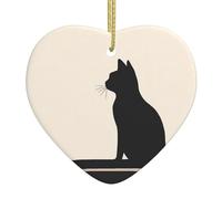 Simple Black cat Heart-Shaped Ceramic Pendant Printed Ceramic Pendant Suitable for Hanging on windowsills or fireplaces