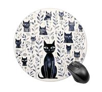 Simple Black Cat Mouse Pad Portable Round Gaming Mouse Pad Cute Small Computer Mouse Mat Decoration Non-Slip Gaming Mousepad for Home Office Work 7.8 X 7.8 Inch