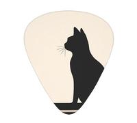 Simple black cat printed guitar picks, 12-piece set with thin, medium, and thick styles, comes with a storage case