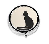 Simple Black cat This Small, Printed, Round Pill Box is a Portable Pill and Vitamin Organizer Perfect for Pockets, Purses, and Travel.