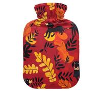 Simple Black Dogs Autumn Leaves hot Bottle Water Bag with Soft Cover, 1L Warm Compress for Period Cramps,Pain Relief,Bolsa Caliente para Dolores musculares