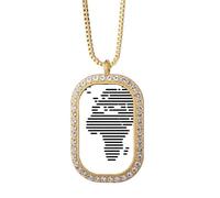 Simple Black Line World Map Pattern Necklace Pendant Diamond Crystal Golden Jewelry