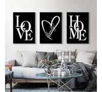 Simple Black White Love and Home Canvas Art Poster Prints Family Style Wall Decorative Picture Modern Decor 50x75cmx3 frame