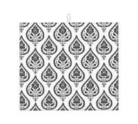 Simple Black White Pattern Print Drying Mat Dish Mat Kitchen Easy Clean Coffee Bar Mats for Coffee Maker Draining Racks Utensils 46X61Cm