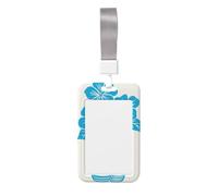 Simple Blue Flowers in Striped Vase Sliding Id Badge Holder Hard Plastic Work Card Case Name Tag Protector for Nurses Office