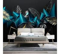 Simple Blue Geometric Leaves Creative Modern 3D Wallpaper Premium Textured Silk Neutral Tones Material Ideal for Living Room Bedroom-400cm×280cm