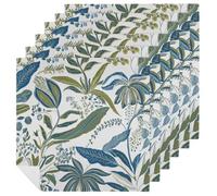 Simple Blue Green Flower Boho Cloth Napkins Set of 6, Square Premium Reusable Washable Polyester Table Linen Napkin for Dinner Party