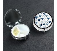 Simple Blue Heart Shape Pill Case Portable Metal Pill Box 3 Compartment Pill Organizer Cute Travel Pill Container Vitamin Organizer for Purse Pocket Travel Gift