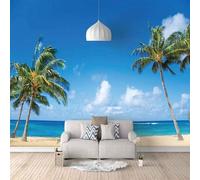 Simple Blue Sky Sea Coconut Tree Beach 3D Wallpaper Premium Textured Silk Study Dining Living Room Bedroom Sofa TV Wall Easy Install-430cm×300cm