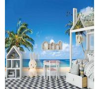 Simple Blue Sky Sea Coconut Tree Beach 3D Wallpaper Textured Silk Easy Install Living Room Sofa Bedroom Dining Room Home Decoration Wall-250cm×170cm