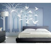 Simple Blue Woods Birds 3D Wallpaper Easy Install Feature Office Living Room Sofa Bedroom TV Background Wall Decoration-300cm×210cm