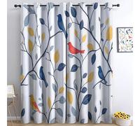 Simple Branches Leaves And Birds Blackout Curtains Bedroom Super Soft Thermal Insulated Eyelet Blackout Drapes Pencil Pleat Curtains for Living Room 46 x 54 Inch, White, 2 Panels
