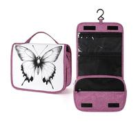 Simple Butterfly Black and White Travel Toiletry Bag for Women,Hanging Makeup Organizer with Hook for Shampoo
