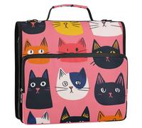 Simple Cartoon Cat Illustration 1.5-Inch 3-Rings Binder Zipper with Strap Multiple Pockets Documents Files Storage Bag for School/Office Paquete de gestión de documentos