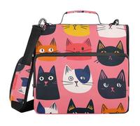 Simple Cartoon Cat Illustration 1.5 Inch 3 Rings Organizer Binder with Handle and Removable Shoulder Strap Includes Zip Pocket Document Binder Organizer for Middle School
