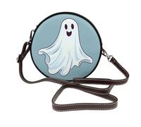 Simple Cartoon Ghost Women Round Crossbody Bags Leather Sling Bag Purse